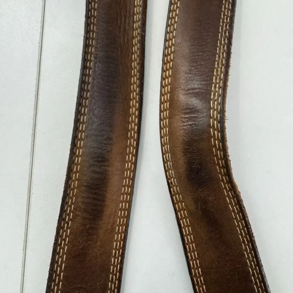 Vintage Duluth Trading Company Genuine Leather Belt Brown USA Brass (READ) Sz 38
